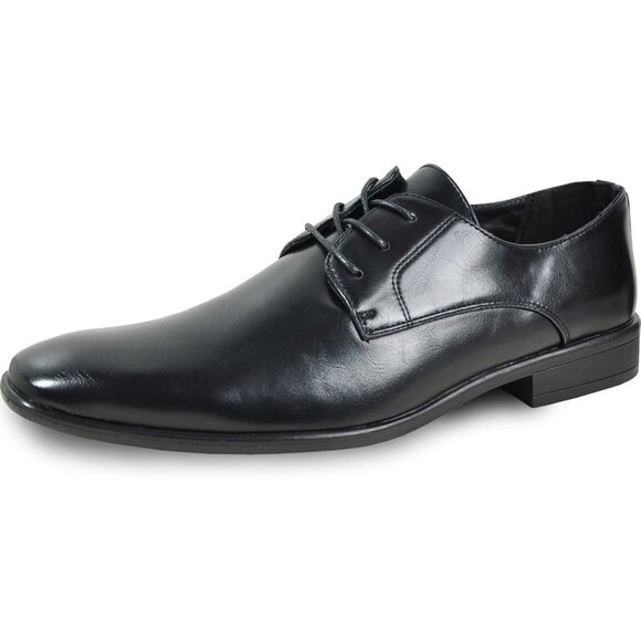 Men's King Classic Lace-up Black Oxford Plain or Cap Toe Leather Dress Shoes - Picture 1 of 8